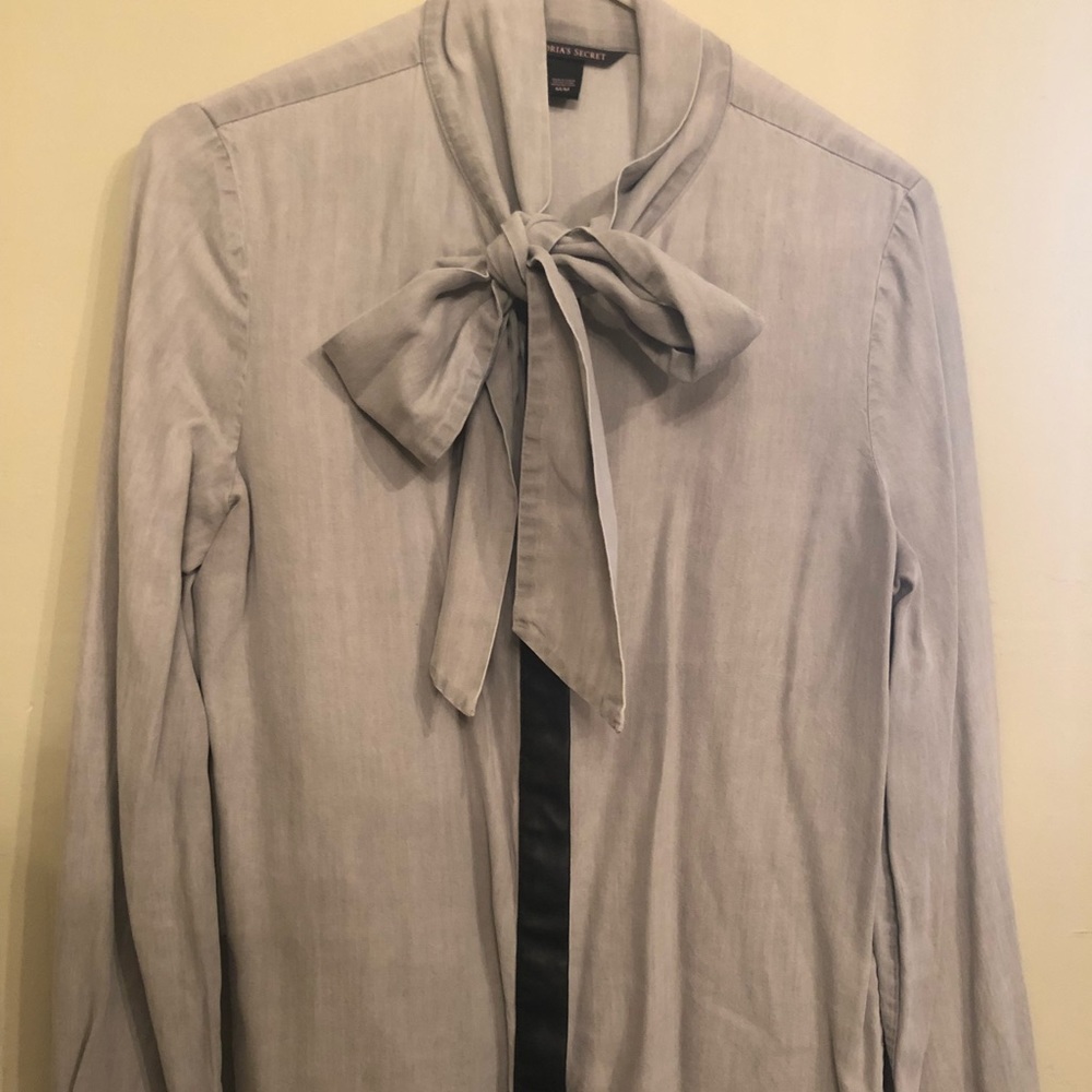 Victoria’s Secret Bow Leather/Pleather Button Down